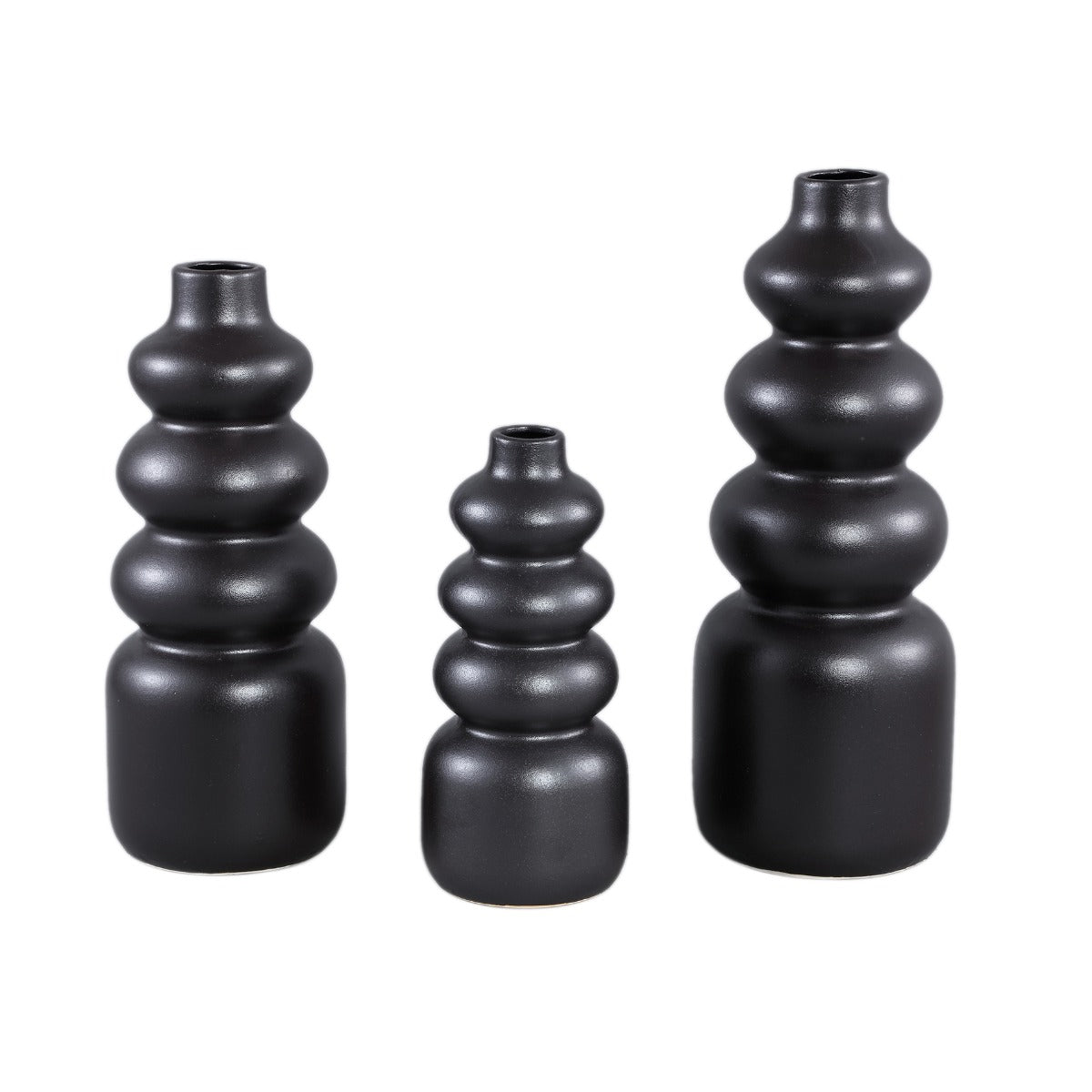 Vaso Trina Black | Vaso in ceramica nera con motivo a cerchi sovrapposti - CONFIG0386-1
