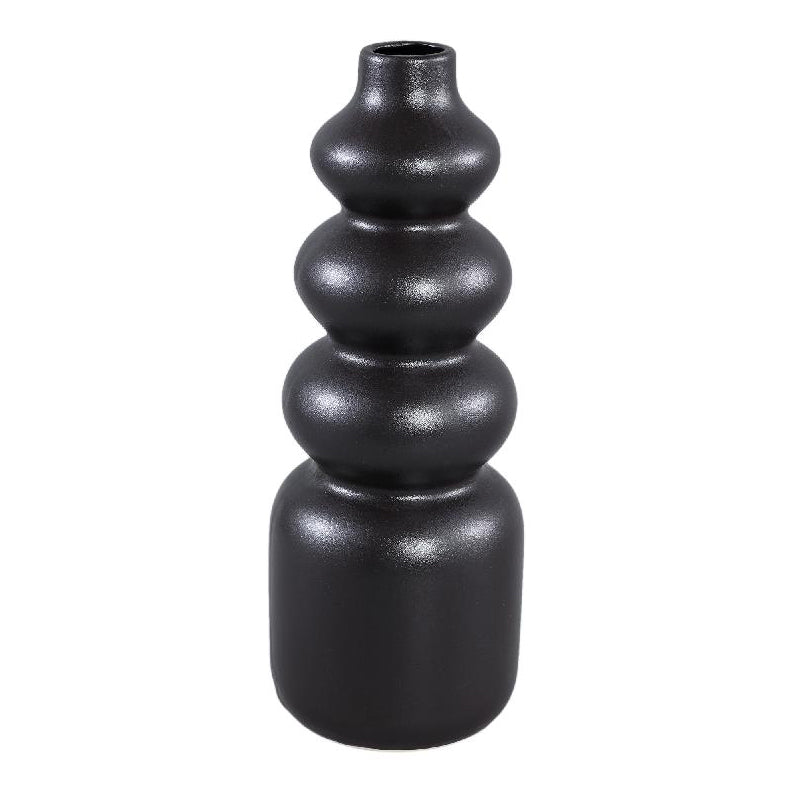 Vaso Trina Black H37,5 | Vaso in ceramica nera con motivo a cerchi sovrapposti - 713213