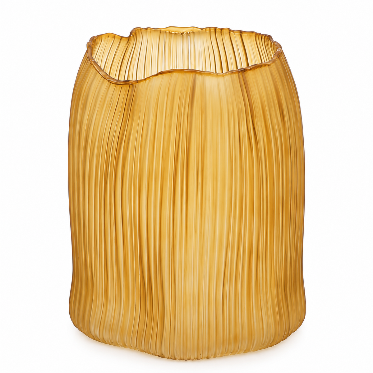 Vaso Millerighe in vetro ambra EDG Enzo De Gasperi H 22,5 × Ø 17,5 cm con lavorazione a righe verticali