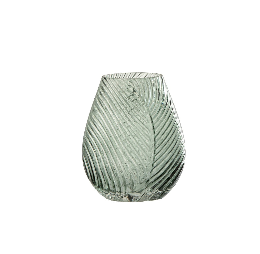 Vaso a forma di foglia in vetro verde H23 - 13914