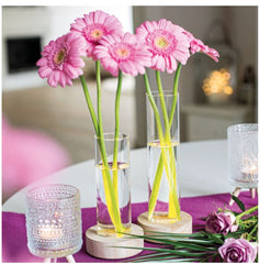 Vaso portafiori in vetro su base in legno con led H22cm - 2202232